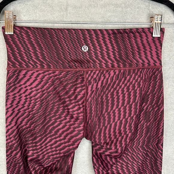 Lululemon Wunder Under Leggings Womens 6 Maroon Black Geo Cropped Stretch Active - Picture 4 of 12